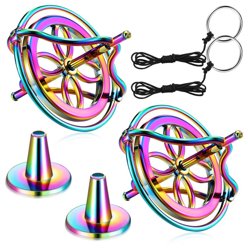 meekoo 2 Packs Gyroscope Toys Metal Anti Gravity Colorful Precision Top Gyroscope for Christmas Educational Birthday Gifts(Colorful) - Image 1